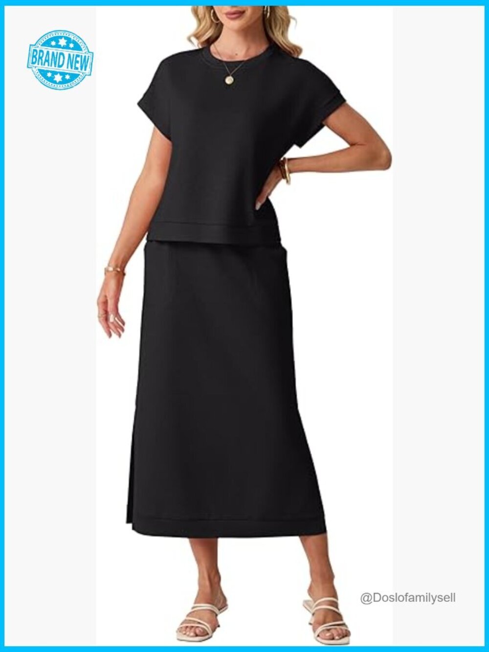 Two Piece Skirt Set Casual Summer Lounge Top Elastic Waist Maxi Skirt Pockets